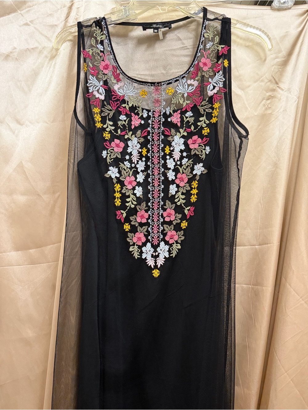 ANDREE BY UNIT Black Sheer Mesh Dress with short dress underneath.